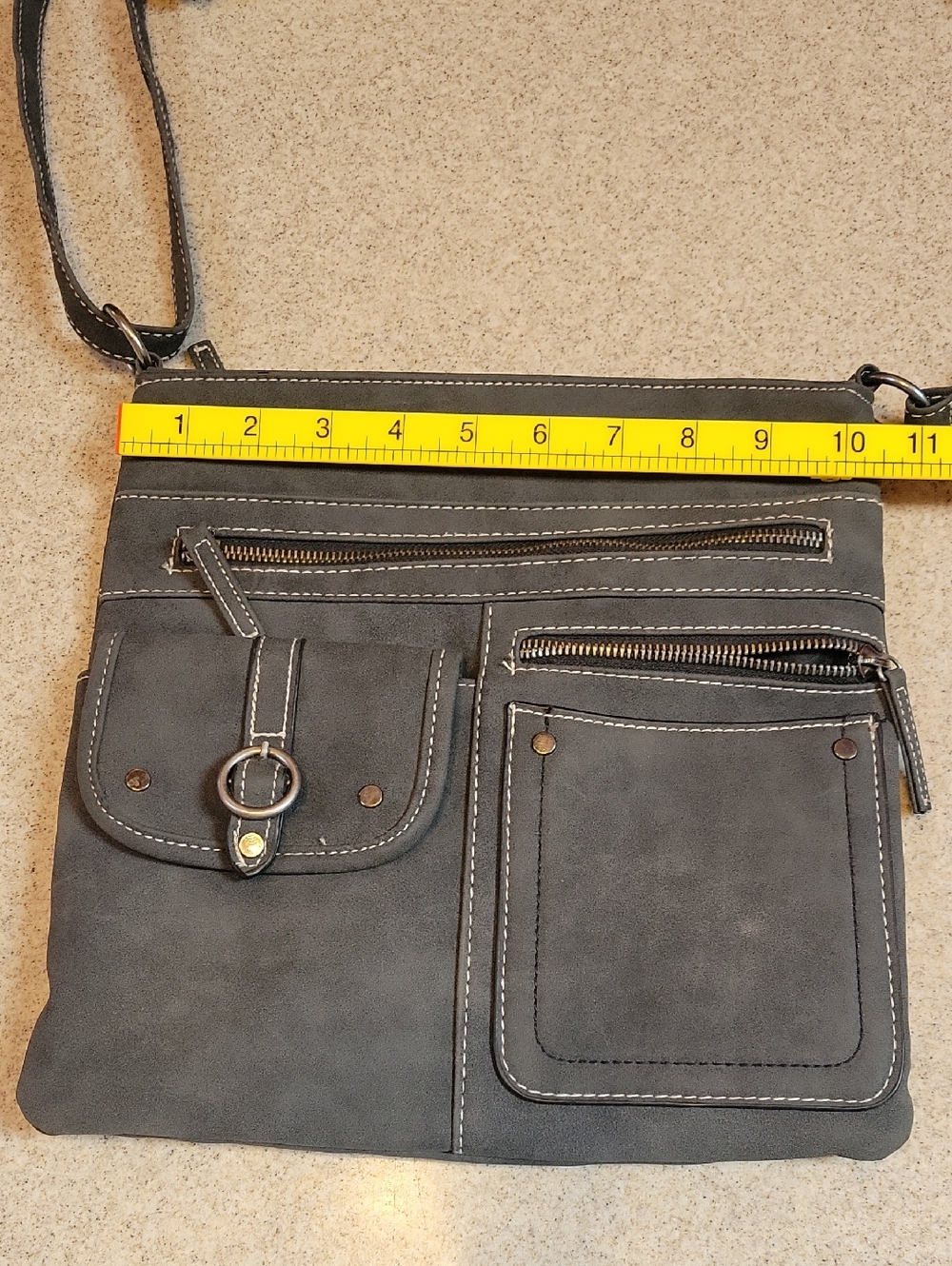 Gray Faux Leather Multi Pocket Crossbody Bag Y2K Utility Organizer Purse - Picture 6 of 11